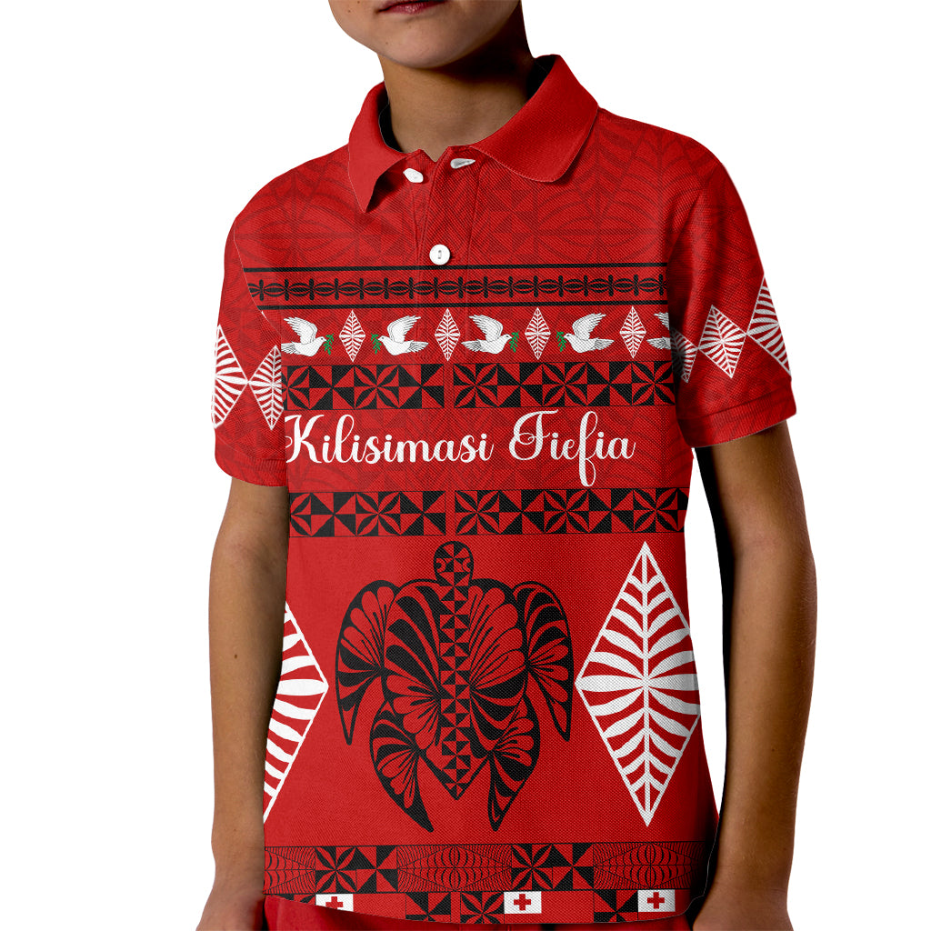 Personalised Tonga Kilisimasi Fiefia Kid Polo Shirt Merry Christmas with Turtle Ngatu Pattern - Wonder Print Shop