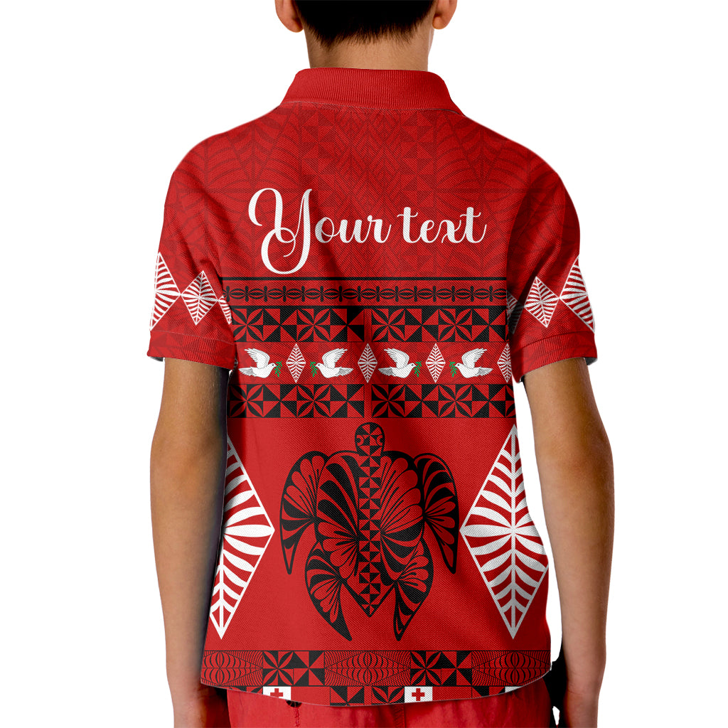 Personalised Tonga Kilisimasi Fiefia Kid Polo Shirt Merry Christmas with Turtle Ngatu Pattern - Wonder Print Shop