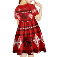 Personalised Tonga Kilisimasi Fiefia Kid Short Sleeve Dress Merry Christmas with Turtle Ngatu Pattern - Wonder Print Shop
