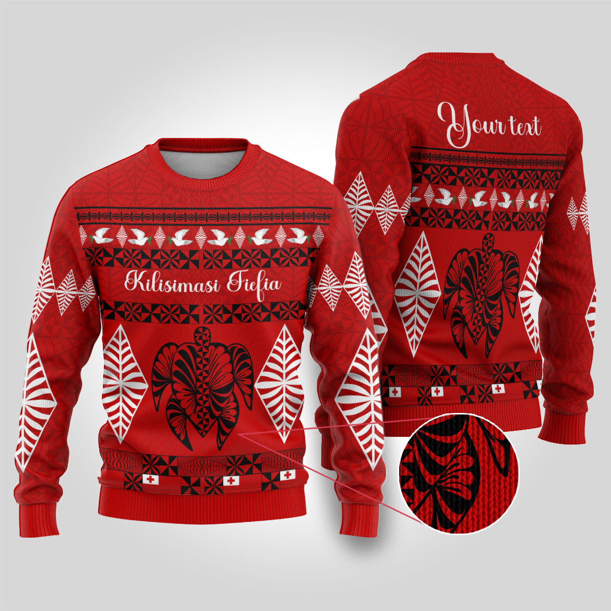Personalised Tonga Kilisimasi Fiefia Ugly Christmas Sweater Merry Christmas with Turtle Ngatu Pattern - Wonder Print Shop