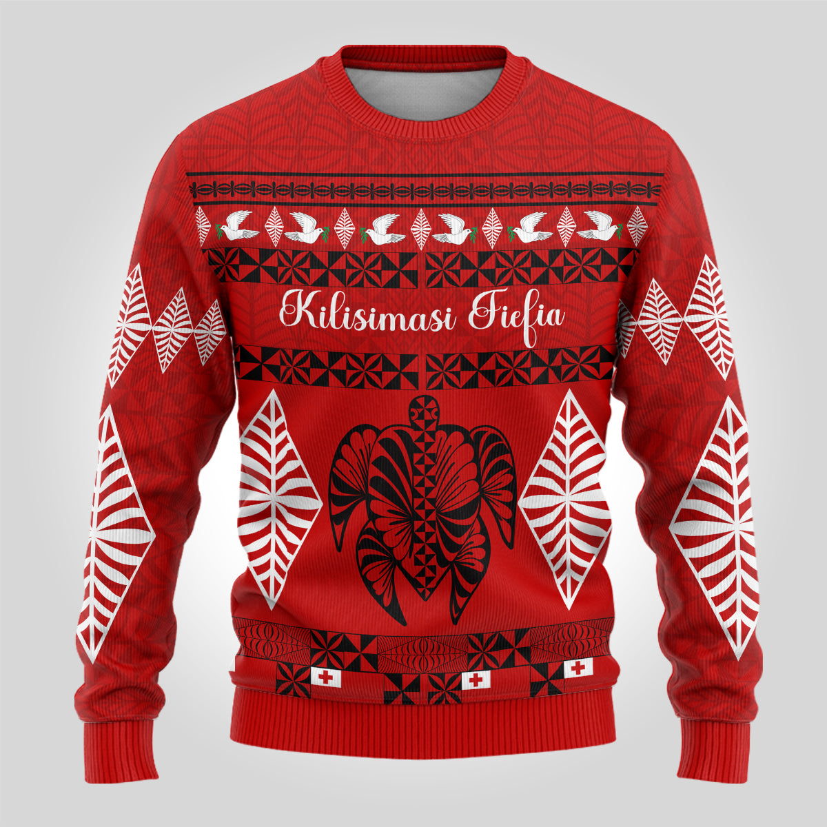 Personalised Tonga Kilisimasi Fiefia Ugly Christmas Sweater Merry Christmas with Turtle Ngatu Pattern - Wonder Print Shop