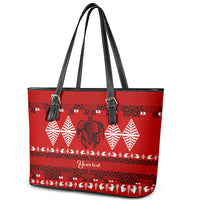 Personalised Tonga Kilisimasi Fiefia Leather Tote Bag Merry Christmas with Turtle Ngatu Pattern - Wonder Print Shop