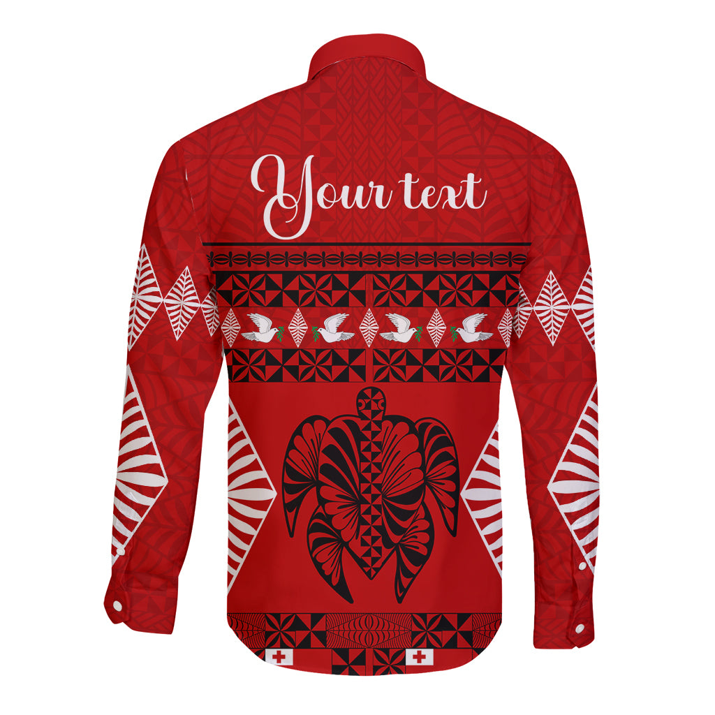 Personalised Tonga Kilisimasi Fiefia Long Sleeve Button Shirt Merry Christmas with Turtle Ngatu Pattern - Wonder Print Shop