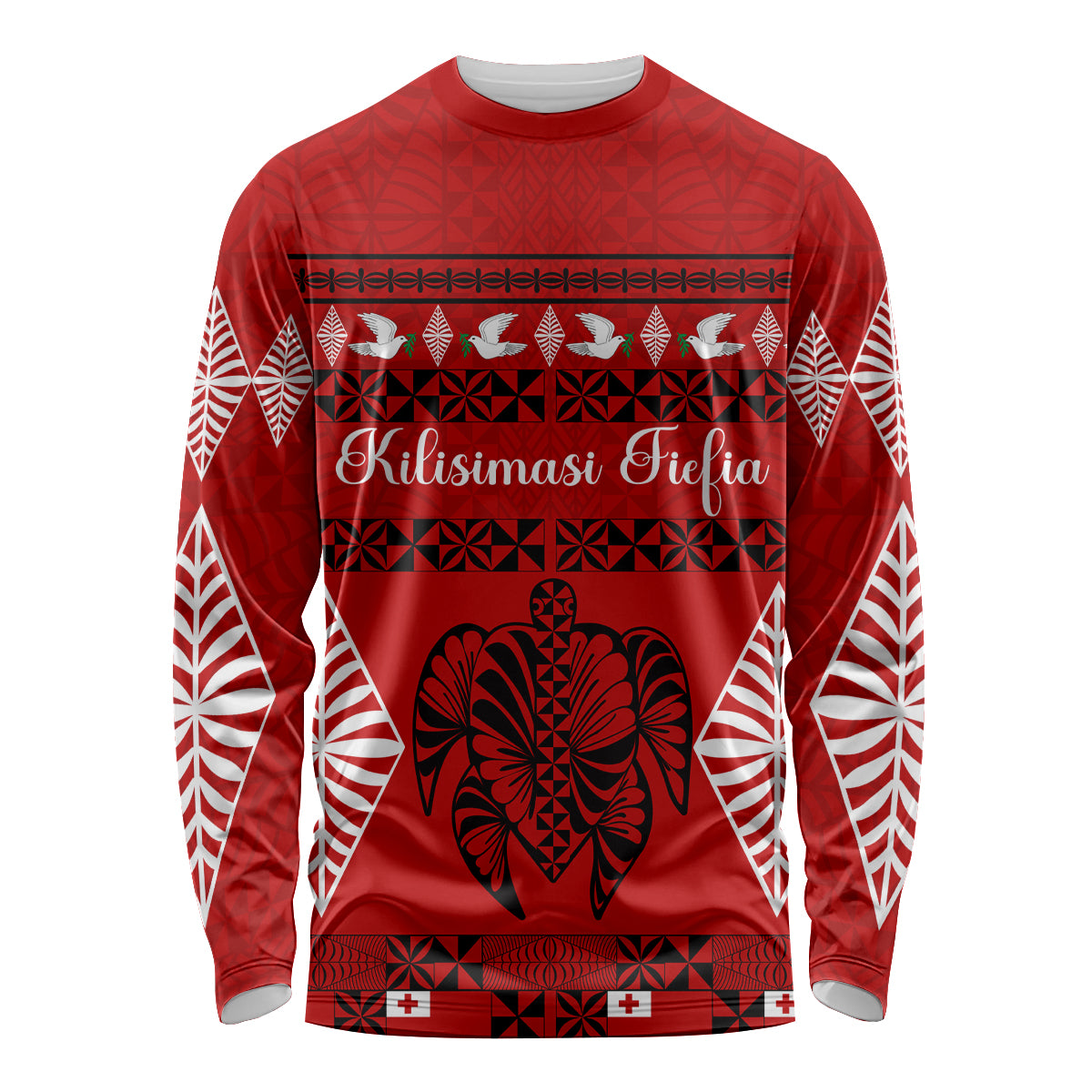 Personalised Tonga Kilisimasi Fiefia Long Sleeve Shirt Merry Christmas with Turtle Ngatu Pattern - Wonder Print Shop