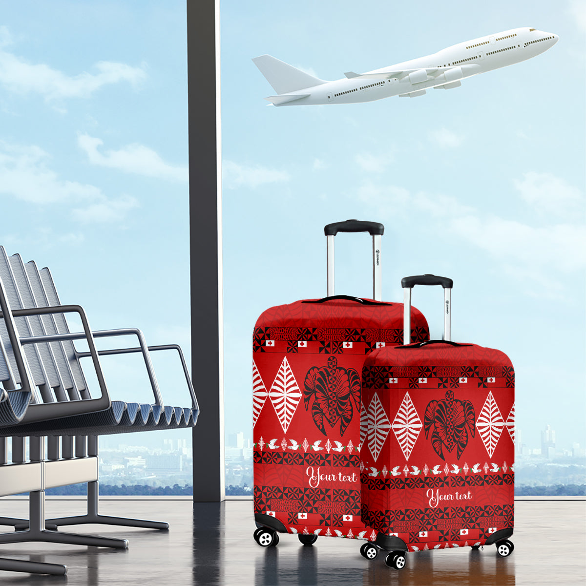 Personalised Tonga Kilisimasi Fiefia Luggage Cover Merry Christmas with Turtle Ngatu Pattern - Wonder Print Shop