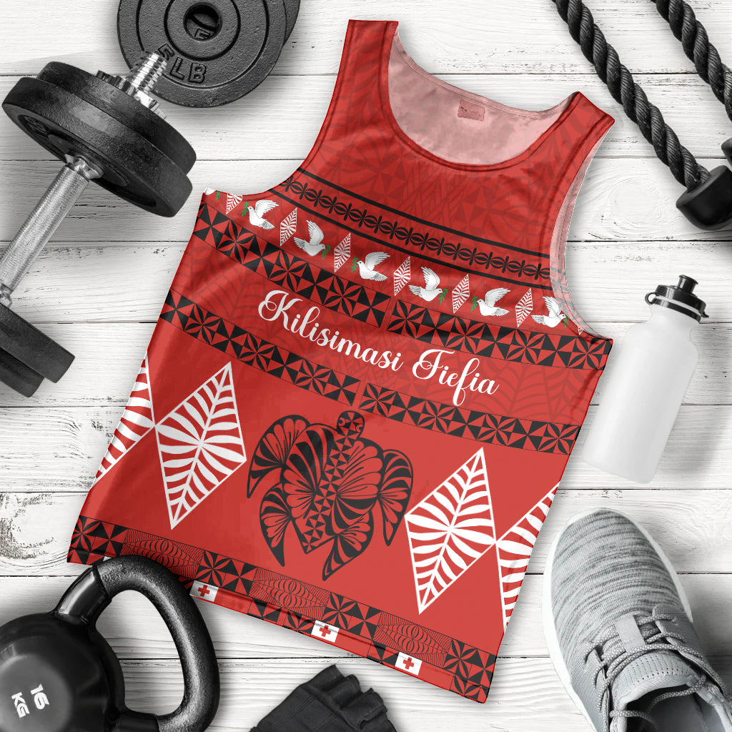Personalised Tonga Kilisimasi Fiefia Men Tank Top Merry Christmas with Turtle Ngatu Pattern - Wonder Print Shop