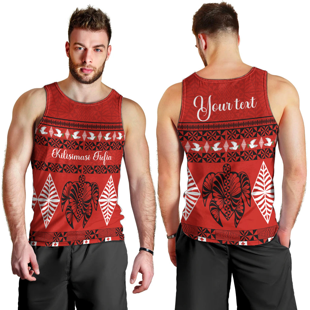 Personalised Tonga Kilisimasi Fiefia Men Tank Top Merry Christmas with Turtle Ngatu Pattern - Wonder Print Shop