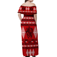 Personalised Tonga Kilisimasi Fiefia Off Shoulder Maxi Dress Merry Christmas with Turtle Ngatu Pattern - Wonder Print Shop