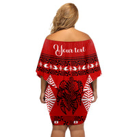 Personalised Tonga Kilisimasi Fiefia Off Shoulder Short Dress Merry Christmas with Turtle Ngatu Pattern - Wonder Print Shop