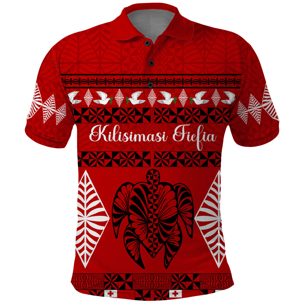 Personalised Tonga Kilisimasi Fiefia Polo Shirt Merry Christmas with Turtle Ngatu Pattern - Wonder Print Shop