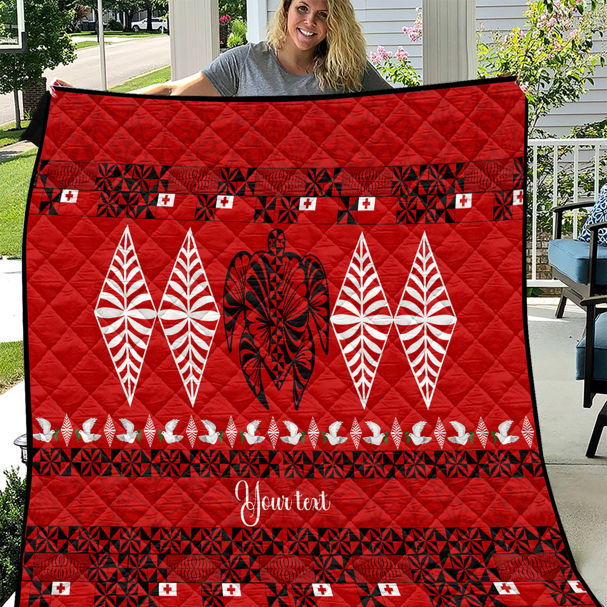 Personalised Tonga Kilisimasi Fiefia Quilt Merry Christmas with Turtle Ngatu Pattern - Wonder Print Shop