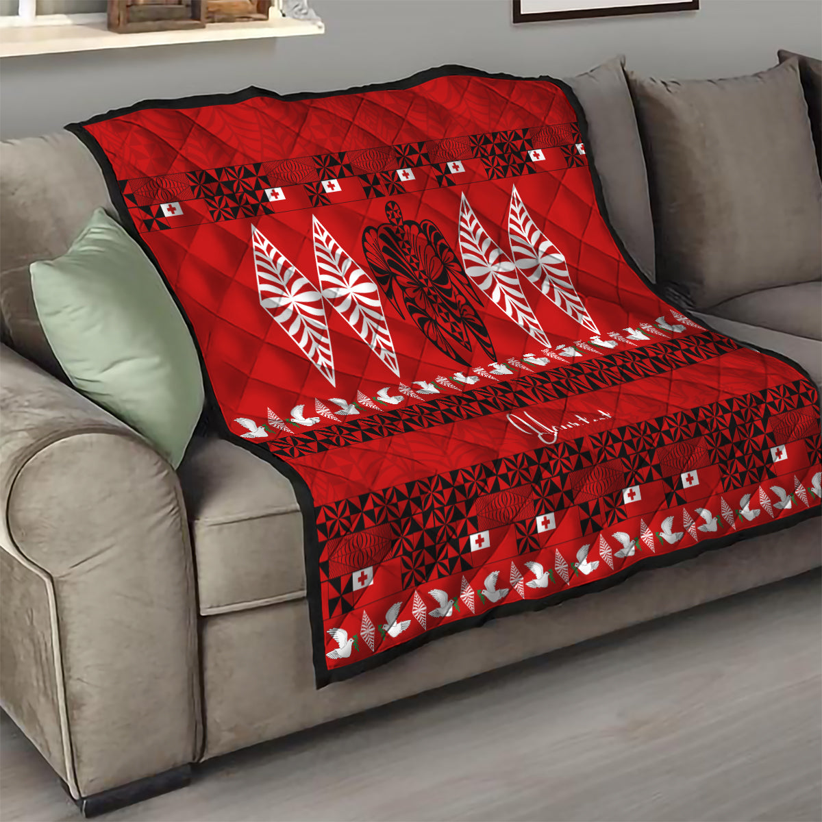 Personalised Tonga Kilisimasi Fiefia Quilt Merry Christmas with Turtle Ngatu Pattern - Wonder Print Shop