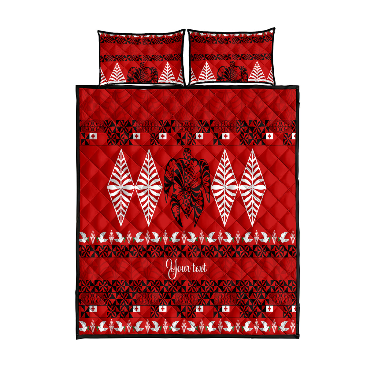 Personalised Tonga Kilisimasi Fiefia Quilt Bed Set Merry Christmas with Turtle Ngatu Pattern - Wonder Print Shop