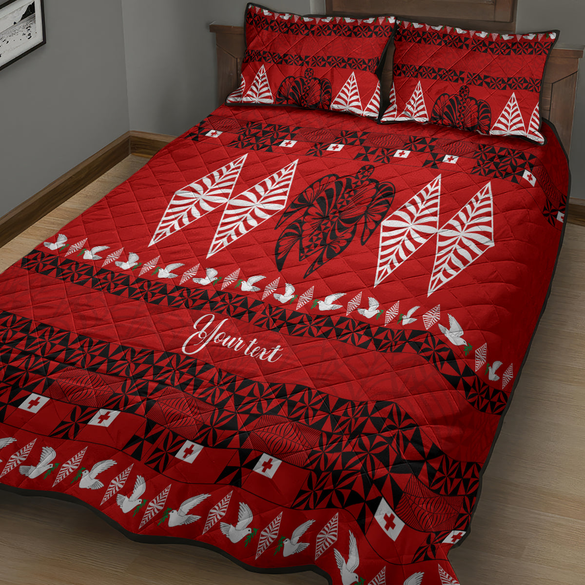 Personalised Tonga Kilisimasi Fiefia Quilt Bed Set Merry Christmas with Turtle Ngatu Pattern - Wonder Print Shop