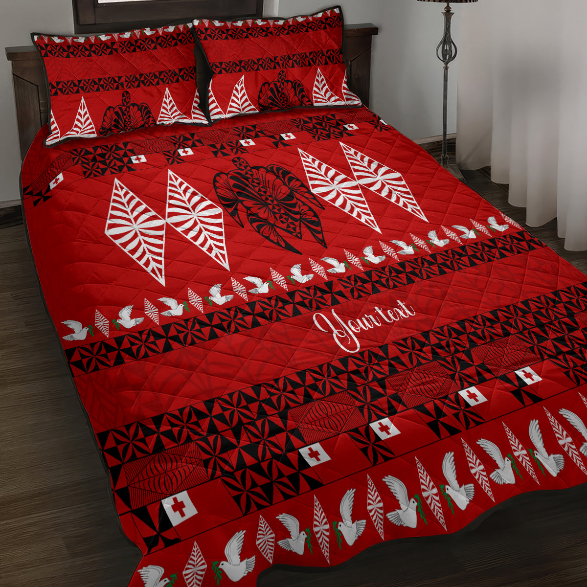 Personalised Tonga Kilisimasi Fiefia Quilt Bed Set Merry Christmas with Turtle Ngatu Pattern - Wonder Print Shop