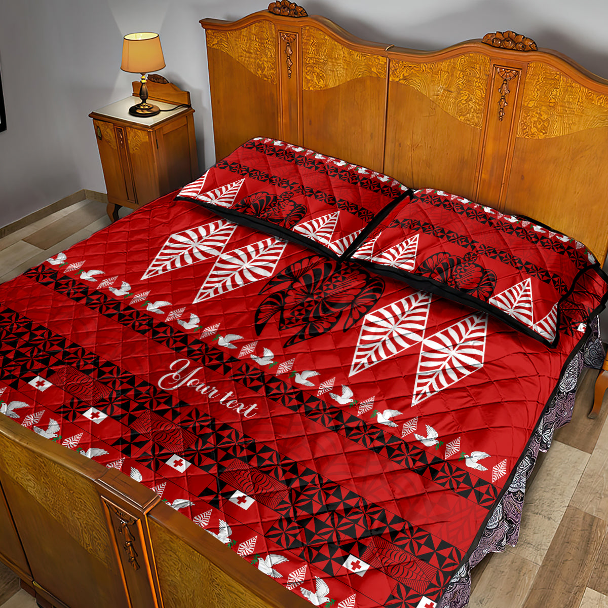 Personalised Tonga Kilisimasi Fiefia Quilt Bed Set Merry Christmas with Turtle Ngatu Pattern - Wonder Print Shop