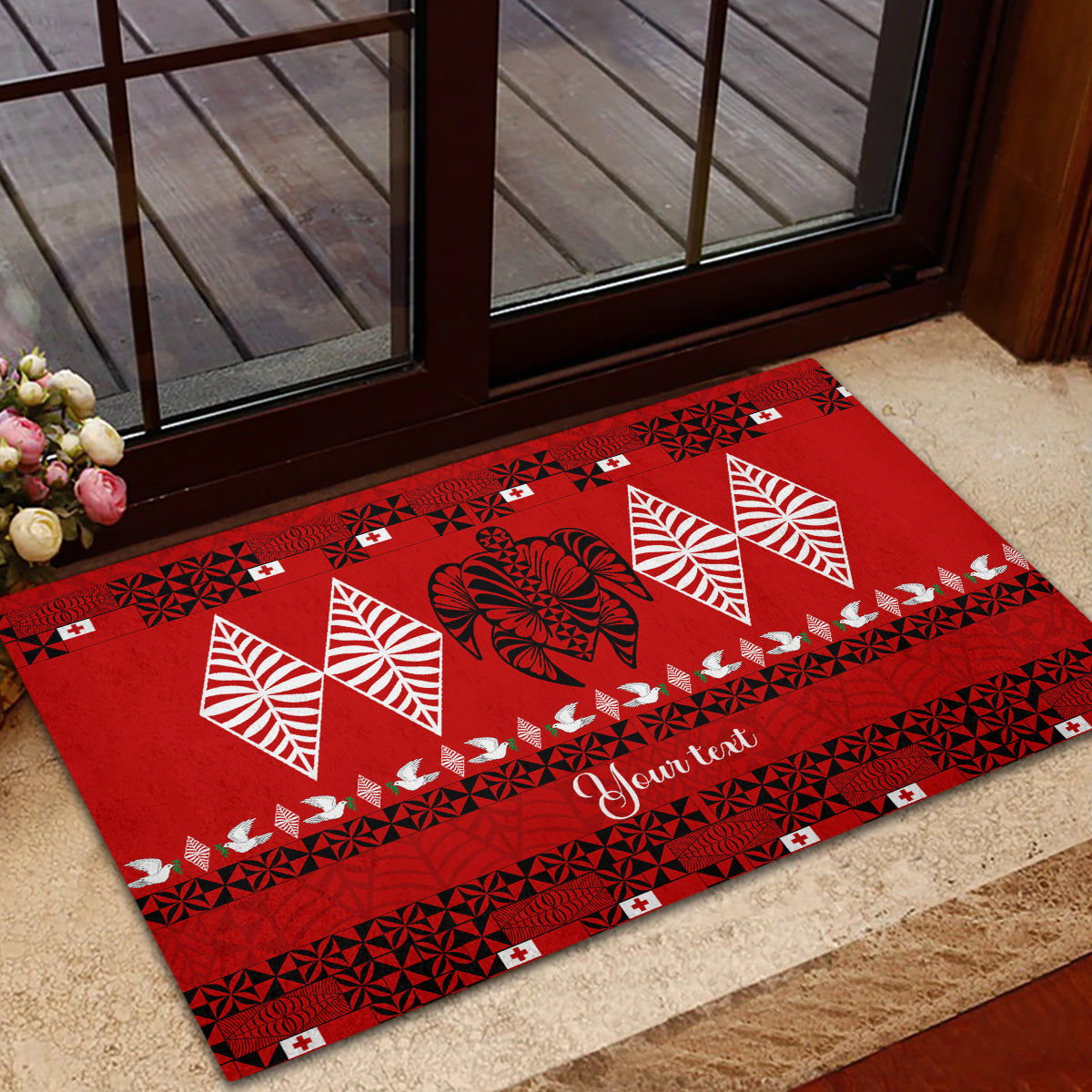 Personalised Tonga Kilisimasi Fiefia Rubber Doormat Merry Christmas with Turtle Ngatu Pattern - Wonder Print Shop
