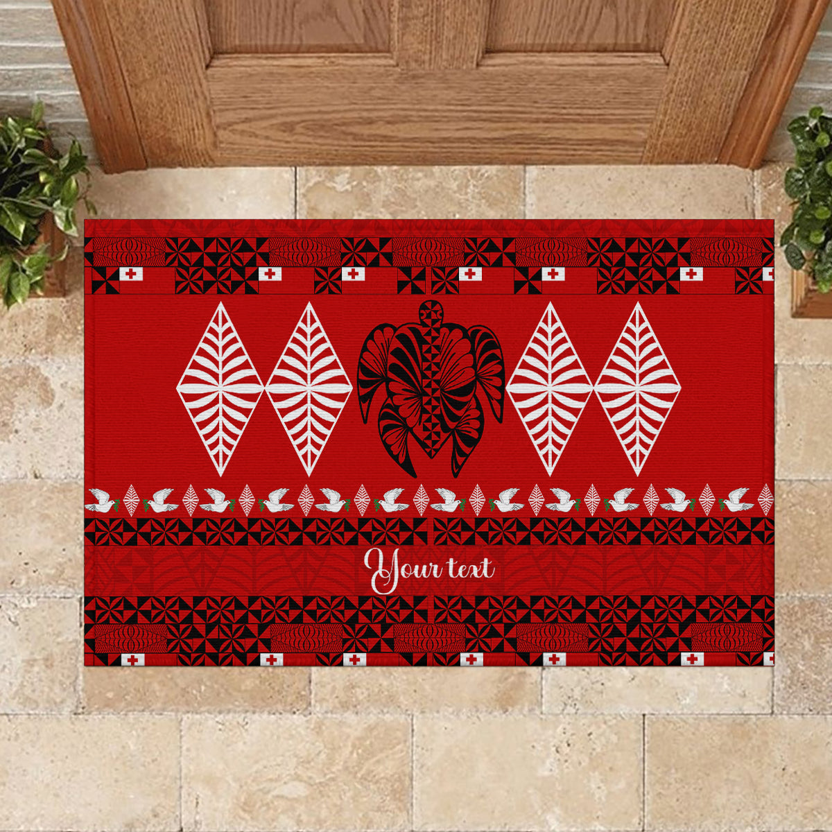 Personalised Tonga Kilisimasi Fiefia Rubber Doormat Merry Christmas with Turtle Ngatu Pattern - Wonder Print Shop