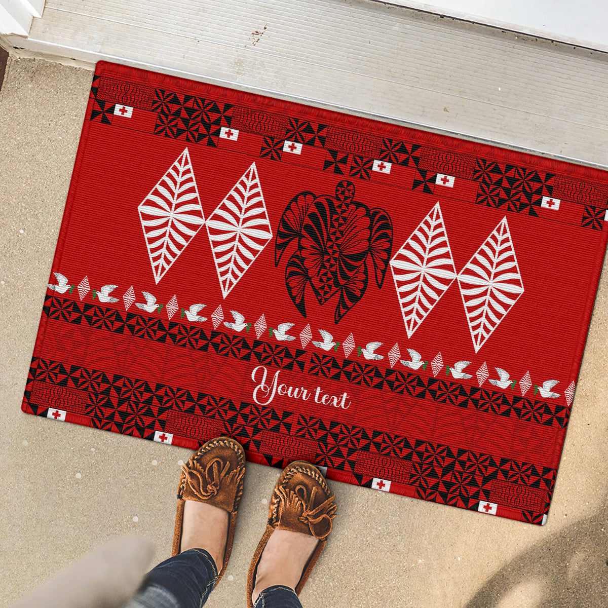 Personalised Tonga Kilisimasi Fiefia Rubber Doormat Merry Christmas with Turtle Ngatu Pattern - Wonder Print Shop