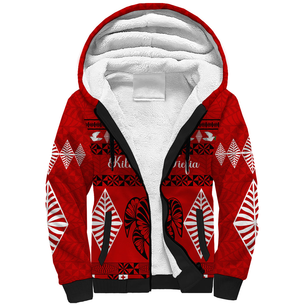 Personalised Tonga Kilisimasi Fiefia Sherpa Hoodie Merry Christmas with Turtle Ngatu Pattern - Wonder Print Shop