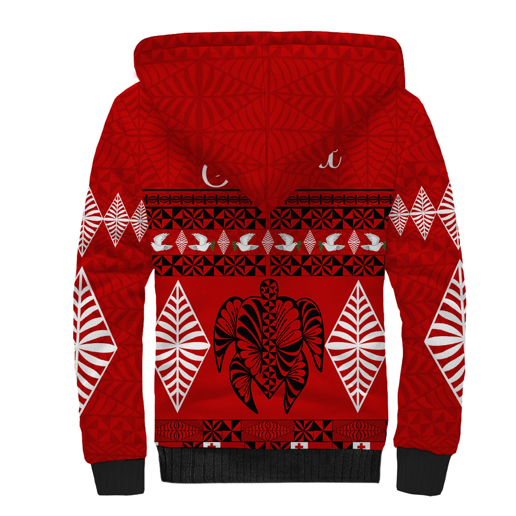 Personalised Tonga Kilisimasi Fiefia Sherpa Hoodie Merry Christmas with Turtle Ngatu Pattern - Wonder Print Shop