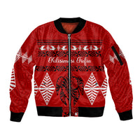 Personalised Tonga Kilisimasi Fiefia Sleeve Zip Bomber Jacket Merry Christmas with Turtle Ngatu Pattern - Wonder Print Shop