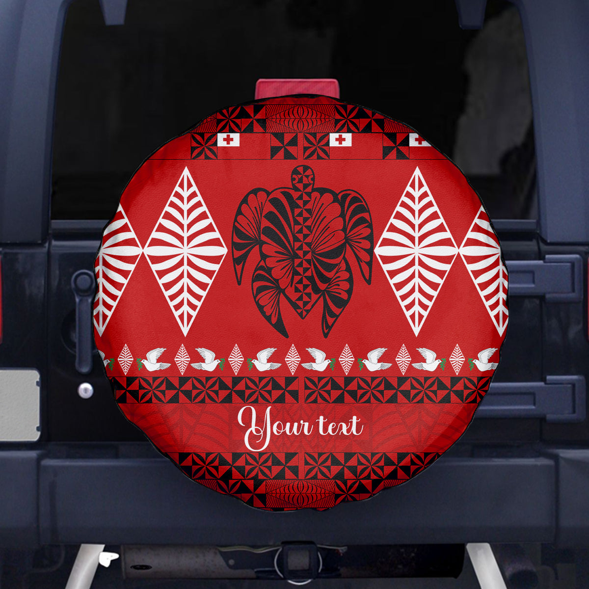 Personalised Tonga Kilisimasi Fiefia Spare Tire Cover Merry Christmas with Turtle Ngatu Pattern - Wonder Print Shop