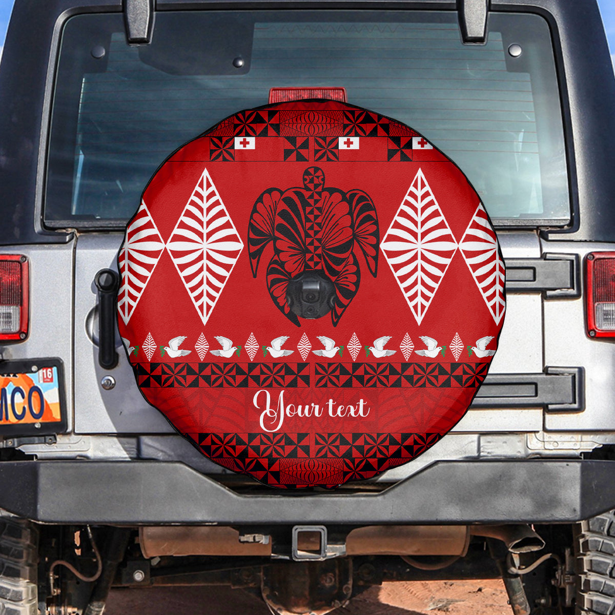 Personalised Tonga Kilisimasi Fiefia Spare Tire Cover Merry Christmas with Turtle Ngatu Pattern - Wonder Print Shop