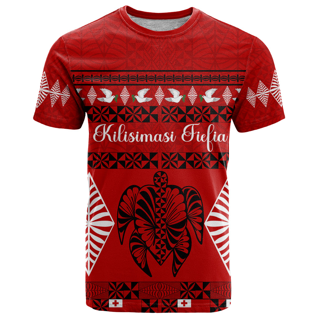 Personalised Tonga Kilisimasi Fiefia T Shirt Merry Christmas with Turtle Ngatu Pattern - Wonder Print Shop