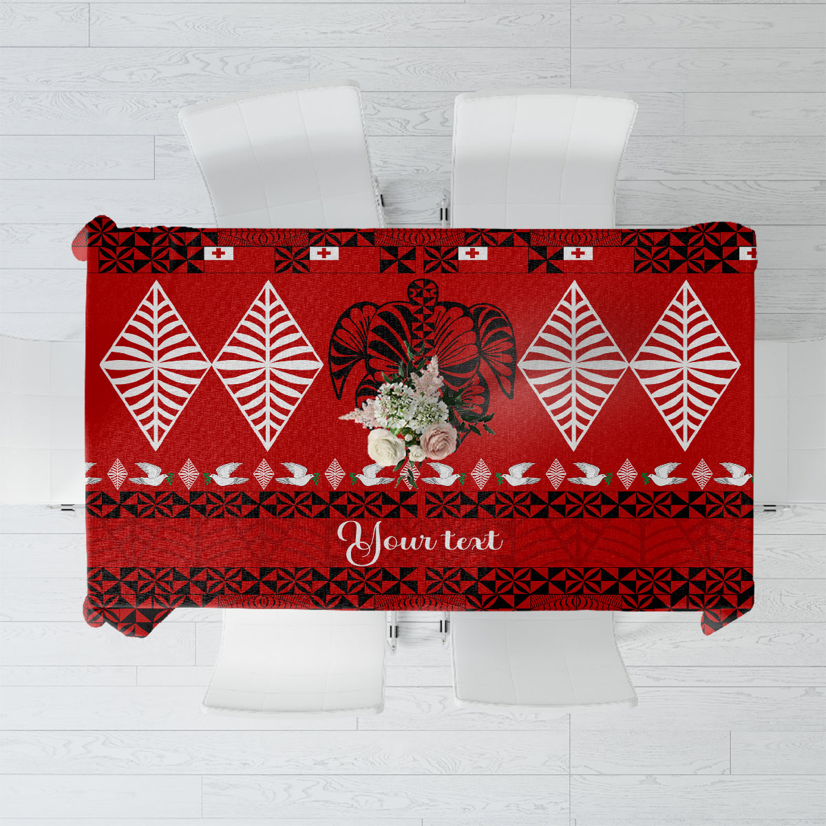 Personalised Tonga Kilisimasi Fiefia Tablecloth Merry Christmas with Turtle Ngatu Pattern - Wonder Print Shop