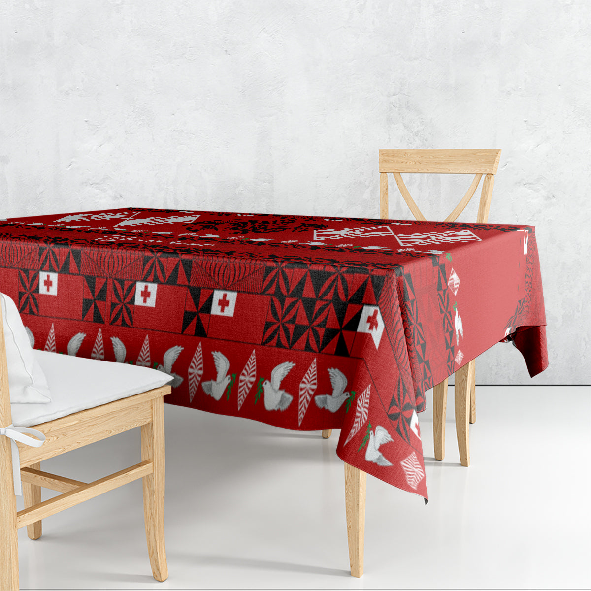 Personalised Tonga Kilisimasi Fiefia Tablecloth Merry Christmas with Turtle Ngatu Pattern - Wonder Print Shop