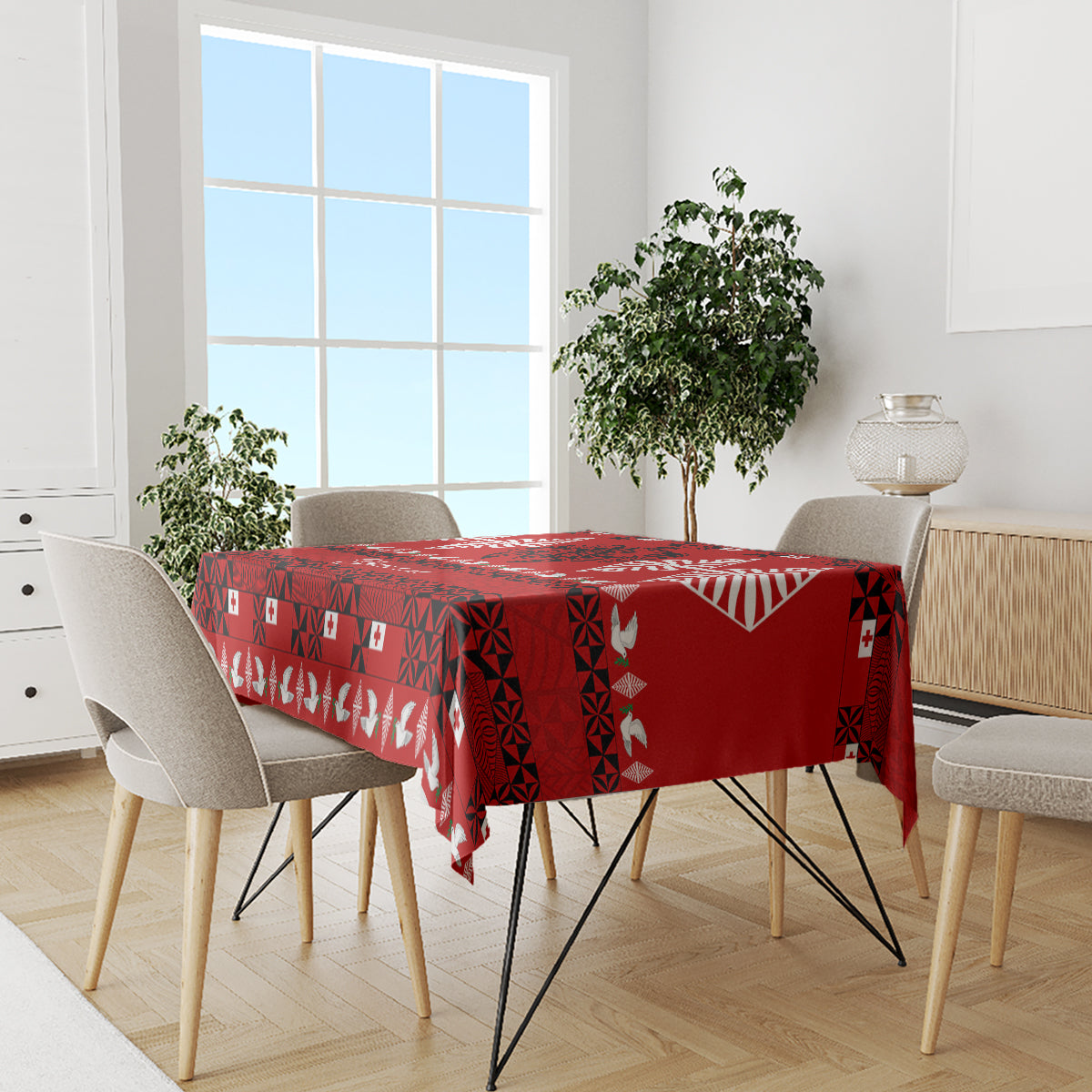 Personalised Tonga Kilisimasi Fiefia Tablecloth Merry Christmas with Turtle Ngatu Pattern - Wonder Print Shop
