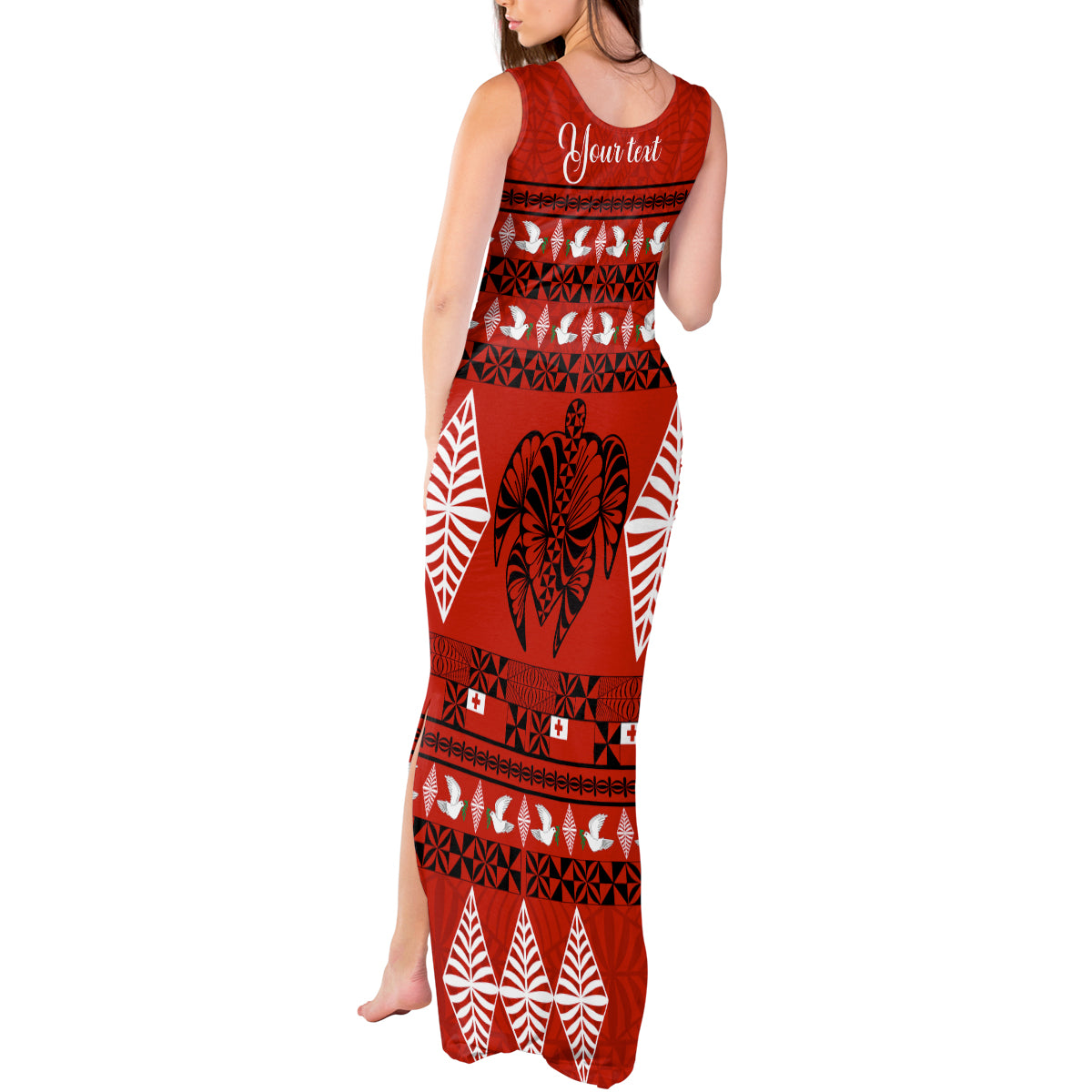 Personalised Tonga Kilisimasi Fiefia Tank Maxi Dress Merry Christmas with Turtle Ngatu Pattern - Wonder Print Shop