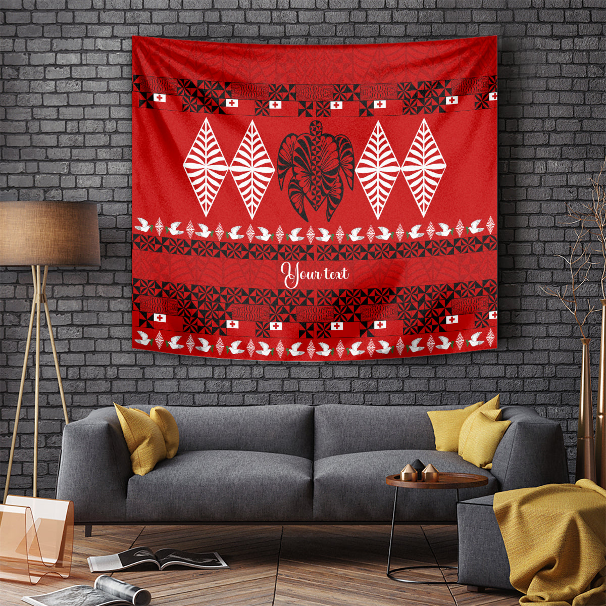 Personalised Tonga Kilisimasi Fiefia Tapestry Merry Christmas with Turtle Ngatu Pattern - Wonder Print Shop