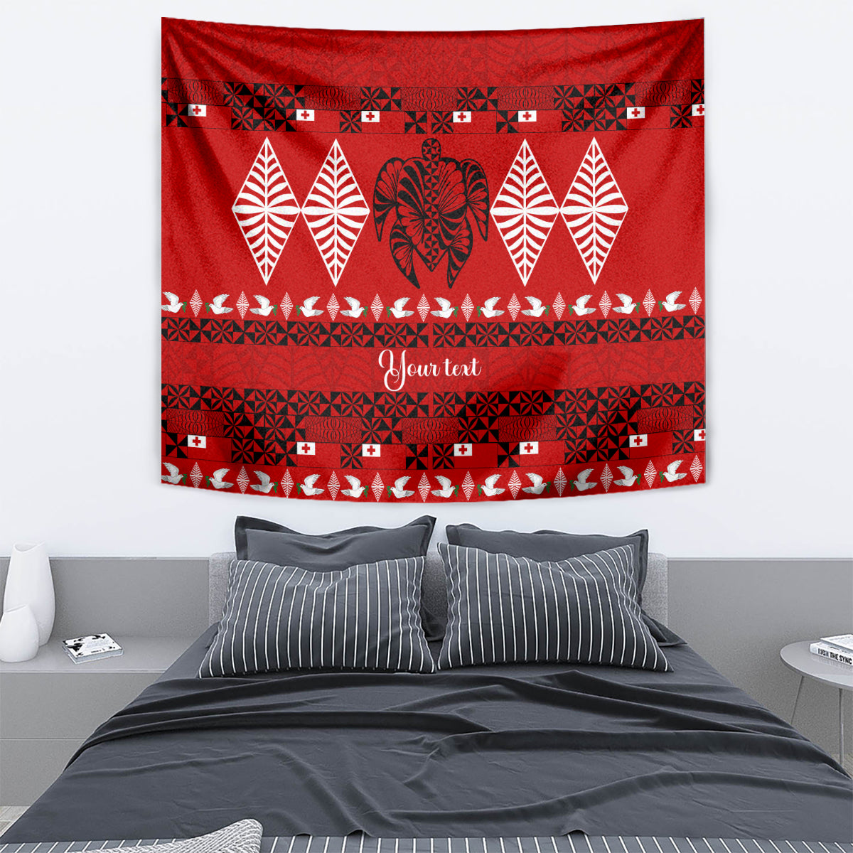 Personalised Tonga Kilisimasi Fiefia Tapestry Merry Christmas with Turtle Ngatu Pattern - Wonder Print Shop