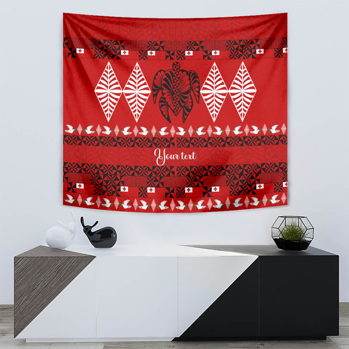 Personalised Tonga Kilisimasi Fiefia Tapestry Merry Christmas with Turtle Ngatu Pattern - Wonder Print Shop