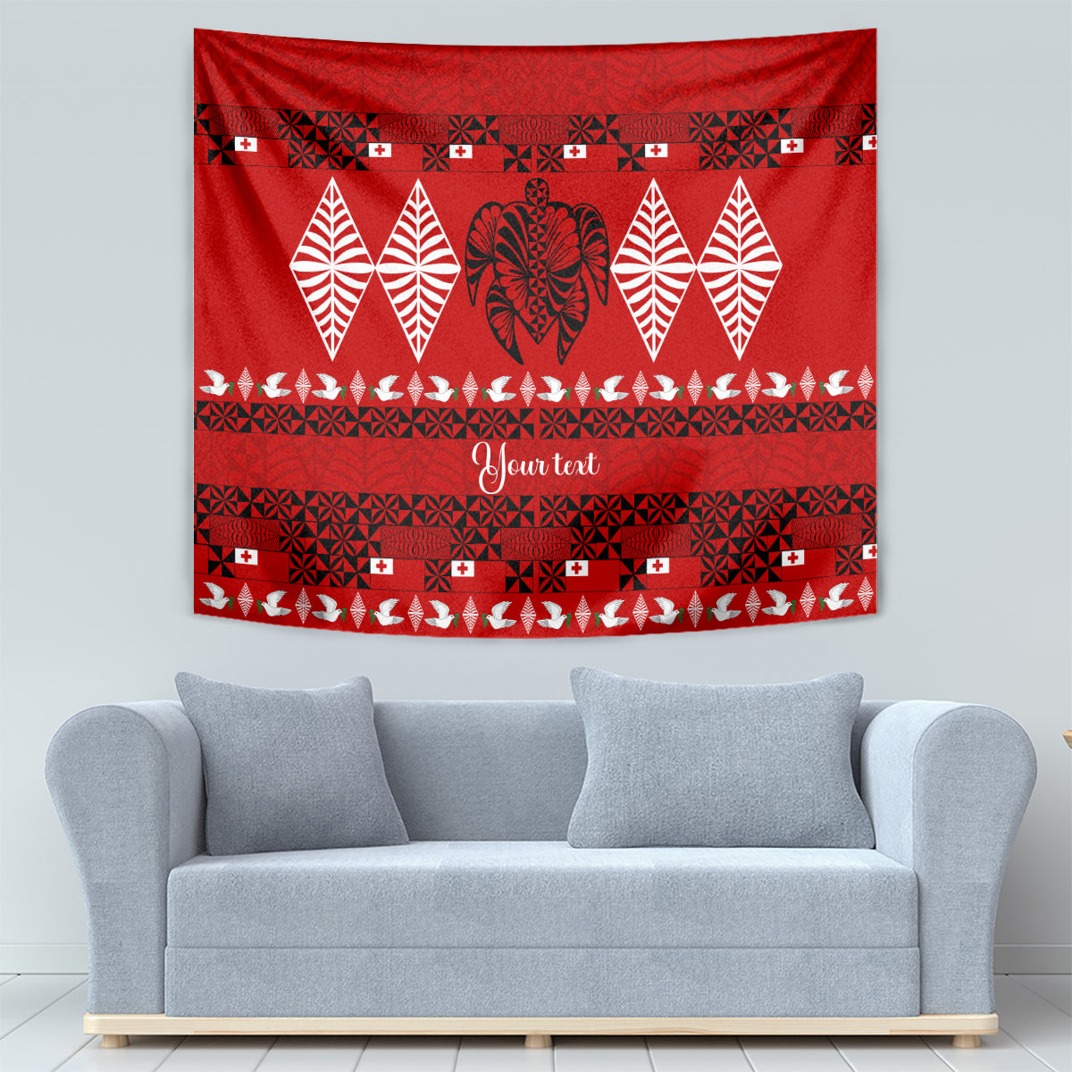 Personalised Tonga Kilisimasi Fiefia Tapestry Merry Christmas with Turtle Ngatu Pattern - Wonder Print Shop