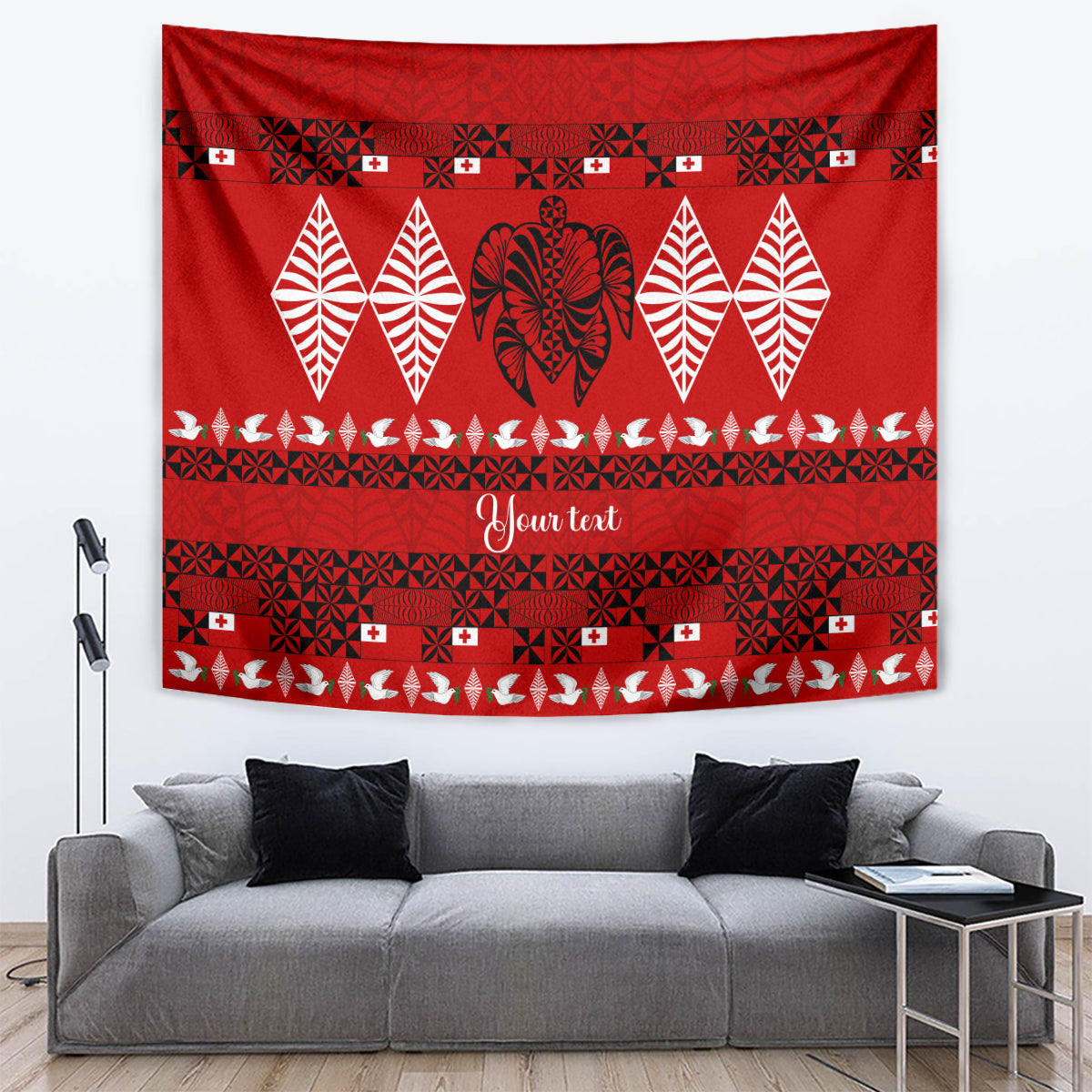 Personalised Tonga Kilisimasi Fiefia Tapestry Merry Christmas with Turtle Ngatu Pattern - Wonder Print Shop