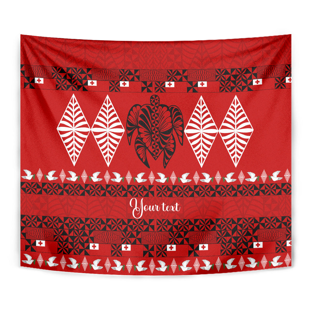 Personalised Tonga Kilisimasi Fiefia Tapestry Merry Christmas with Turtle Ngatu Pattern - Wonder Print Shop