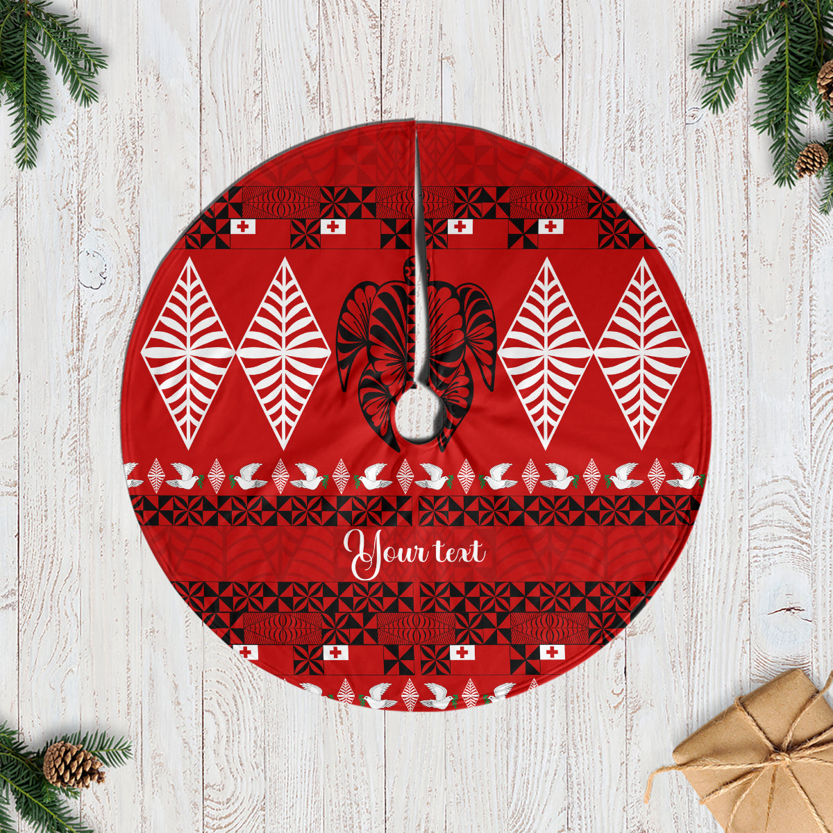 Personalised Tonga Kilisimasi Fiefia Tree Skirt Merry Christmas with Turtle Ngatu Pattern - Wonder Print Shop