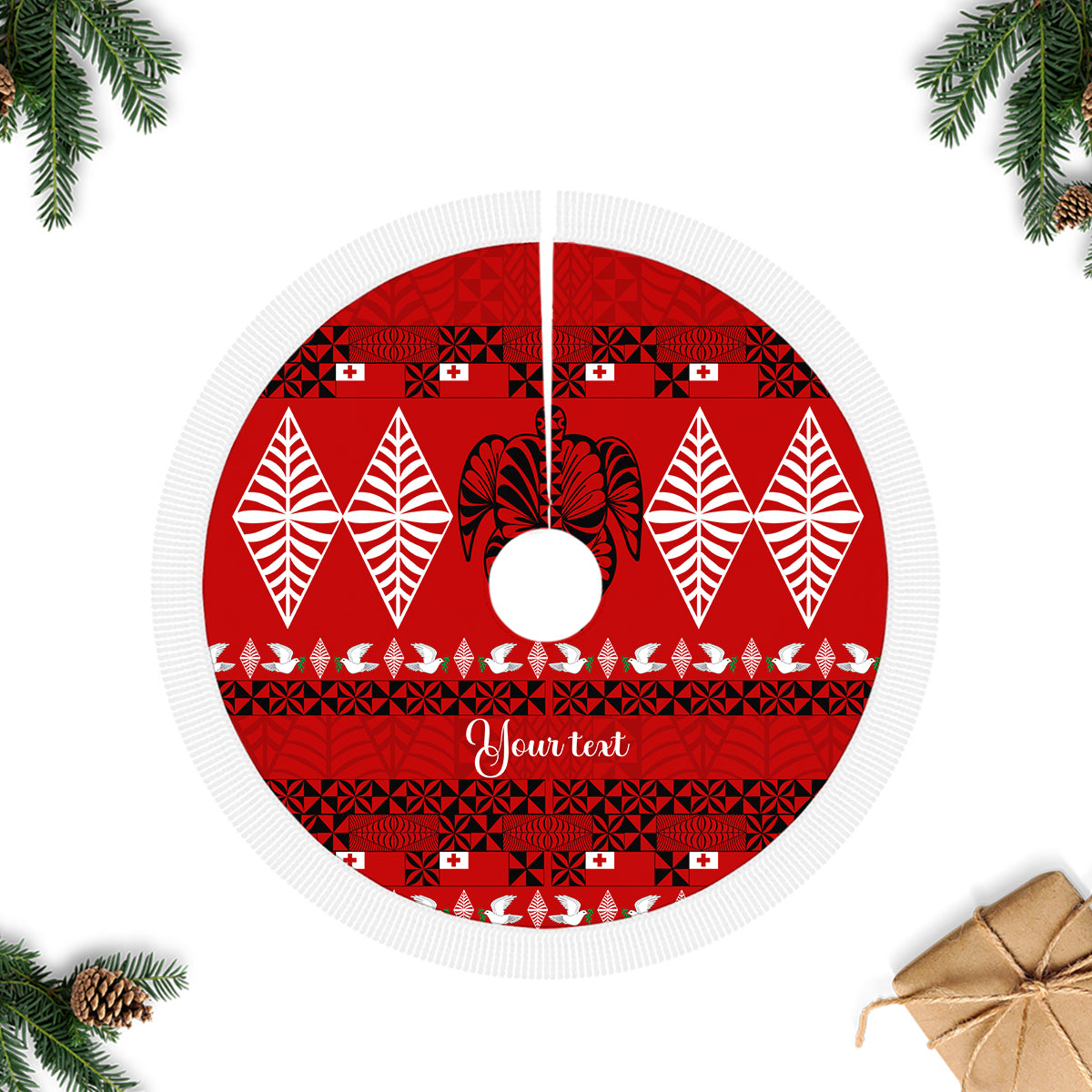 Personalised Tonga Kilisimasi Fiefia Tree Skirt Merry Christmas with Turtle Ngatu Pattern - Wonder Print Shop