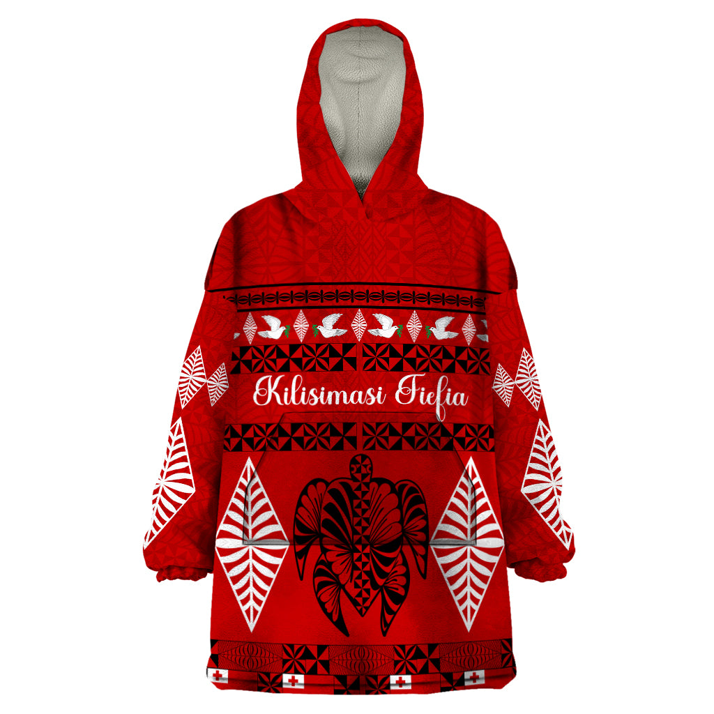Personalised Tonga Kilisimasi Fiefia Wearable Blanket Hoodie Merry Christmas with Turtle Ngatu Pattern - Wonder Print Shop