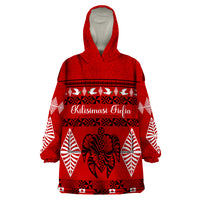 Personalised Tonga Kilisimasi Fiefia Wearable Blanket Hoodie Merry Christmas with Turtle Ngatu Pattern - Wonder Print Shop