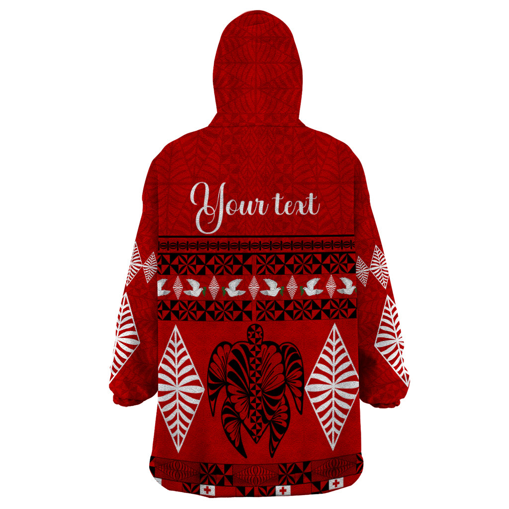 Personalised Tonga Kilisimasi Fiefia Wearable Blanket Hoodie Merry Christmas with Turtle Ngatu Pattern - Wonder Print Shop