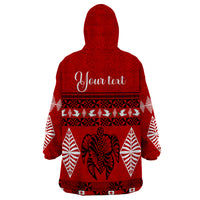 Personalised Tonga Kilisimasi Fiefia Wearable Blanket Hoodie Merry Christmas with Turtle Ngatu Pattern - Wonder Print Shop