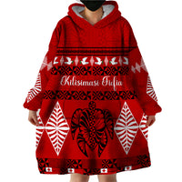 Personalised Tonga Kilisimasi Fiefia Wearable Blanket Hoodie Merry Christmas with Turtle Ngatu Pattern - Wonder Print Shop