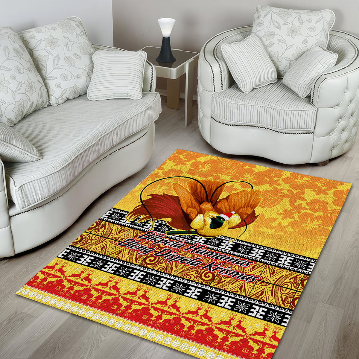 PNG Hamamas Krismas Area Rug Papua New Guinea Bird Of Paradise Merry Christmas Gold Style LT9 - Wonder Print Shop