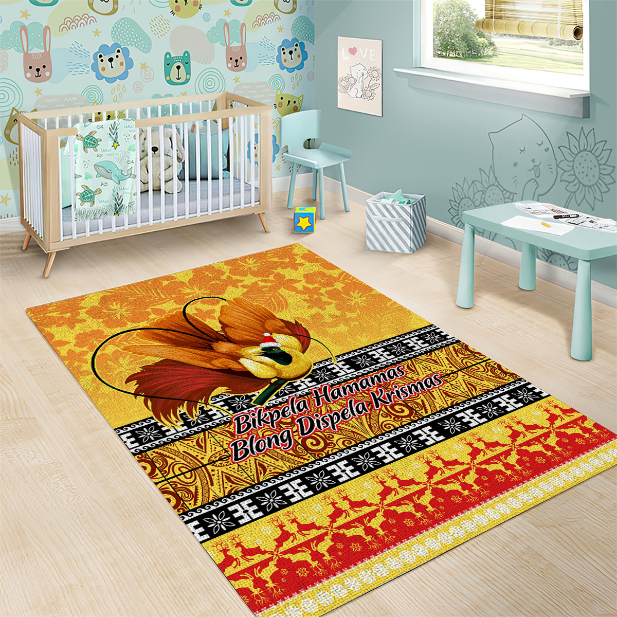 PNG Hamamas Krismas Area Rug Papua New Guinea Bird Of Paradise Merry Christmas Gold Style LT9 - Wonder Print Shop