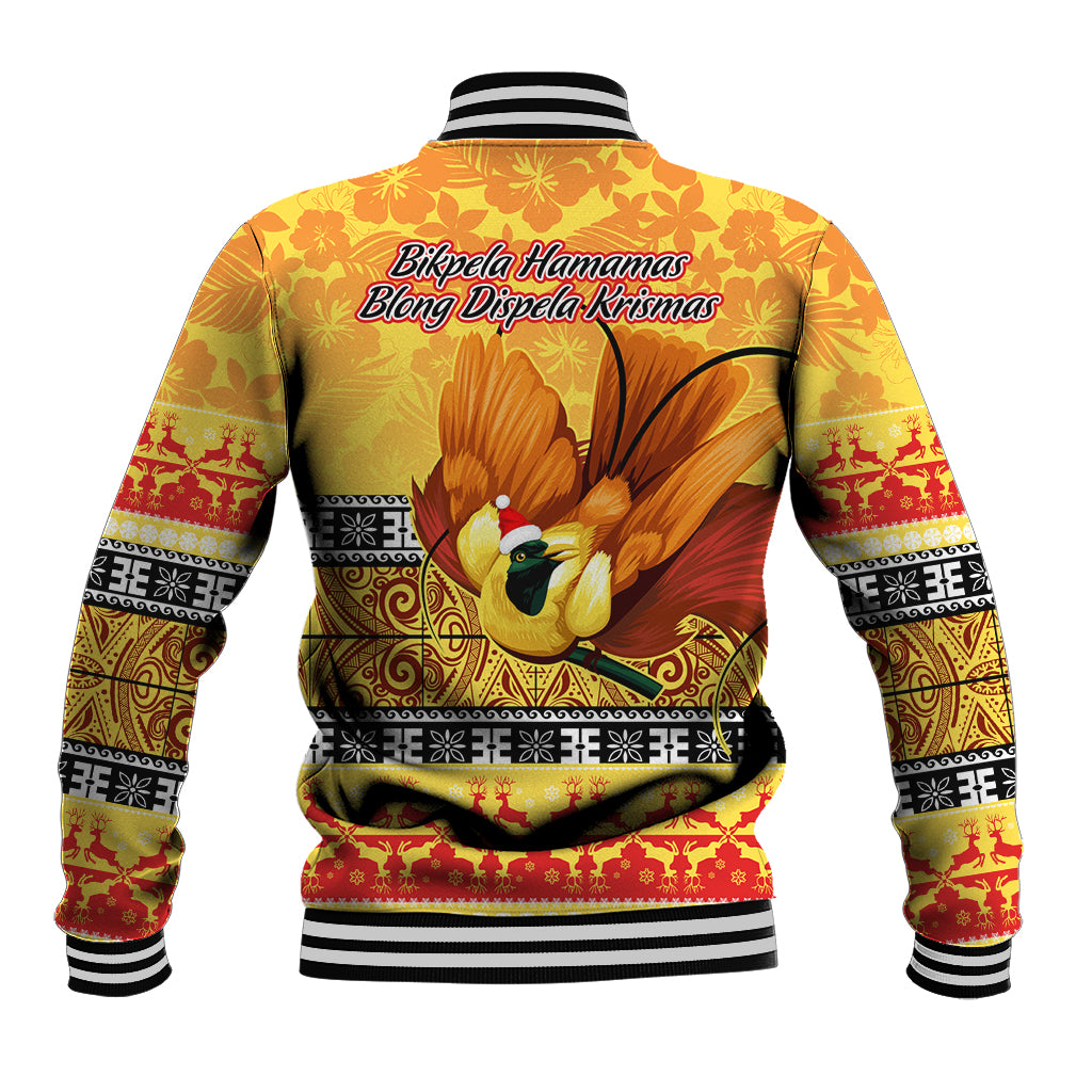 PNG Hamamas Krismas Baseball Jacket Papua New Guinea Bird Of Paradise Merry Christmas Gold Style LT9 - Wonder Print Shop