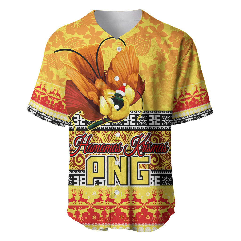 PNG Hamamas Krismas Baseball Jersey Papua New Guinea Bird Of Paradise Merry Christmas Gold Style LT9 - Wonder Print Shop